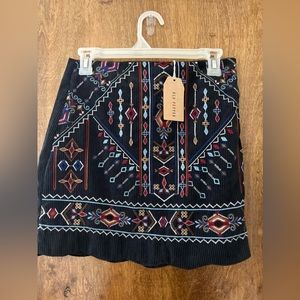 Blu Pepper Bohemian Aztec Corduroy Mini Skirt ~Sz Small~Scalloped Hem